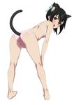  :d akatsuki_nagisa animal_ears ass barefoot bent_over black_hair blush bow bra brown_eyes cat_ears full_body hair_bow hand_on_own_knee highres kneepits looking_back mokke_(mokke99) open_mouth panties pink_bra pink_panties short_hair simple_background smile solo strike_the_blood sweatdrop tail underwear underwear_only 