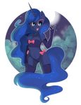  blue_eyes blue_hair bow cleavage clothed clothing equine eyewear female friendship_is_magic glasses hair horn horse long_hair looking_at_viewer mammal moon my_little_pony navel open_mouth pony princess_luna_(mlp) prisma-neko solo stars unicorn winged_unicorn wings 