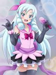  \m/ blue_eyes blue_hair dress elbow_gloves gloves happinesscharge_precure! hosshiwa light_blue_hair long_hair looking_at_viewer mameshiba microphone open_mouth precure solo 