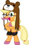  alpha_channel applejack_(mlp) clothed clothing cute equine eyewear facial_hair fake_mustache female feral freckles friendship_is_magic glasses hooves horse mammal mustache my_little_pony plain_background pony smile solo standing transparent_background zacatron94 