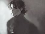  bad_id bad_pixiv_id cross cross_necklace fate/stay_night fate_(series) greyscale jewelry kotomine_kirei male_focus monochrome necklace solo taa_(acid) 