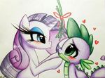  blue_eyes blush dragon equine eye_contact eyelashes eyeshadow fangs friendship_is_magic green_eyes hair horn imminent_kissing makeup mammal mistletoe my_little_pony plain_background prettypinkp0ny purple_body purple_hair rarity_(mlp) spike_(mlp) spines traditional_media unicorn white_background white_body 