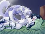 anthro bed biceps blush breast_suck breasts canine dog duo feline female fingering fur hair husky long_hair lying malamute male mammal masturbation muscles nipples nude on_back pecs pillow scar sheet_grab small_breasts straight sweat tiger white_tiger whitephox 