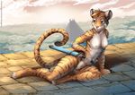  amazon anthro breasts feline female hi_res mammal nude pose pussy solo sword temple tiger twinkle-sez ty_hanson ty_hanson_(copyright) weapon 