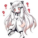  ? airfield_hime blush boots cowering darkside horns kantai_collection long_hair open_mouth red_eyes shinkaisei-kan solo white_hair white_skin 
