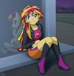  alternate_universe blonde_hair blue_eyes boots clothing cutie_mark equestria_girls equine female friendship_is_magic hair horse house human jacket jeacket leather_jacket looking_up mammal mirror my_little_pony night outside pony red_hair sitting skirt sky stars sunset_shimmer_(eg) tears two_tone_hair uotapo 