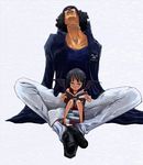  1boy 1girl beanie black_hair book child glasses hat kuzan_(aokiji) nico_robin one_piece reading younger 