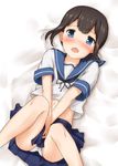  blue_eyes blush brown_hair fubuki_(kantai_collection) kantai_collection long_hair looking_at_viewer panties pleated_skirt school_uniform serafuku skirt solo suke_(momijigari) tears underwear white_panties 