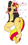  &lt;3 anthro anthrofied avante92 blonde_hair blue_eyes breasts camel_toe cleavage clothed clothing cutie_mark dialog english_text equestria_girls equine female gold hair hooves horn horse jacket lying mammal my_little_pony navel one_eye_closed open_shirt panties pony red_hair ring shirt solo sunset_shimmer_(eg) text thick_thighs two_tone_hair underwear unicorn wedding_ring wink 