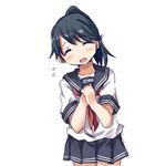  ^_^ alternate_costume black_legwear blush closed_eyes darkside houshou_(kantai_collection) kantai_collection neckerchief open_mouth ponytail school_uniform serafuku simple_background skirt solo white_background 