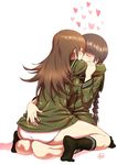  arms_around_neck black_hair brown_hair closed_eyes commentary heart inu_(aerodog) kantai_collection kiss kitakami_(kantai_collection) long_hair multiple_girls ooi_(kantai_collection) panties sitting sitting_on_person socks underwear yuri 