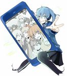  6+girls :&lt; amamiya_hibiya aqua_eyes azami_(kagerou_project) bad_id bad_pixiv_id black_hair blonde_hair blue_eyes blue_hair blush brown_eyes brown_hair cellphone cellphone_picture closed_eyes closed_mouth dark_konoha ene_(kagerou_project) green_hair grin group_picture hood hoodie jacket kagerou_project kano_shuuya kido_tsubomi kisaragi_momo kisaragi_shintarou konoha_(kagerou_project) kozakura_marry long_hair looking_at_viewer multiple_boys multiple_girls one_eye_closed orange_hair phone pink_eyes role_reversal seto_kousuke short_hair side_ponytail skirt smartphone smile snake surprised tateyama_ayano thighhighs track_jacket twintails upside-down urahinon v v-shaped_eyebrows white_hair yellow_eyes 