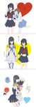  black_hair comic highres jakuzure_nonon junketsu kill_la_kill kiryuuin_satsuki long_hair mankanshoku_mako matoi_ryuuko multicolored_hair multiple_girls nabiket school_uniform senketsu serafuku short_hair skirt smile translated two-tone_hair yuri 