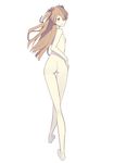  ass barefoot blue_eyes brown_hair eyepatch from_behind full_body hair_ribbon highres long_hair looking_back md5_mismatch nakamura_(marakimi) neon_genesis_evangelion nude ribbon shikinami_asuka_langley simple_background sketch solo souryuu_asuka_langley 