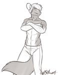  african_wild_dog anthro canine cashen fur jeans kathy-lu male mammal monochrome muscles pose solo standing toned topless 