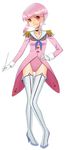  1girl adapted_costume boots choker coattails epaulettes flat_chest full_body gloves highres jakuzure_nonon junketsu kill_la_kill pigeon-toed pink_hair red_eyes short_hair smirk solo takahirokun thigh_b thigh_boots thighhighs transparent_background wand what_if white_gloves 