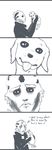  alien ambiguous_gender black_eyes canine clothed clothing comic crying cub cute dialog dog drell duo english_text feral frown fur male mammal markings mass_effect monochrome mutisija plain_background scalie sketch standing stripes tailwag tears teeth text thane_krios tongue tongue_out white_background young 
