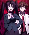 1boy 1girl black_hair breasts brown_hair high_school_dxd highres hyoudou_issei large_breasts long_hair open_mouth purple_eyes screencap serafall_leviathan standing stitched 
