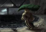  beach biscuit biscuit_(artist) canine dog female hermit_crab isabelle_(animal_crossing) leaf_umbrella mammal nintendo rain seaside solo video_games 