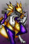  ambiguous_gender black_nose canine chest_tuft claws digimon elbow_gloves fox fur gloves korarubi mammal purple_eyes renamon solo toe_claws tuft yin_yang 