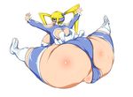  1girl ass bare_shoulders blonde_hair blue_eyes boots breasts capcom frills from_behind hair_tubes heart_cutout hip_attack huge_ass huge_breasts kiti legs leotard long_hair looking_back mask multiple_girls open_mouth partially_visible_vulva rainbow_mika solo_focus street_fighter street_fighter_iv street_fighter_zero street_fighter_zero_3 twintails wrestling_outfit 
