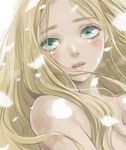  aqua_eyes blonde_hair celes_chere close-up face final_fantasy final_fantasy_vi long_hair nude parted_lips petals solo toyoda_izumi 