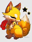  ambiguous_gender bell canine chibi eyes_closed falvie fox fur gold_fur mammal orange_fur paws scarf solo star yellow_fur 