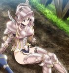  1girl armor bertille_althusser blonde_hair blue_eyes highres knight long_hair sitting solo stitched walkure_romanze 
