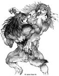  angry anthro blood canine combat fangs_bared invalid_background jaime_sidor male mammal monochrome muscles plain plain_background snarling were werewolf white_background 