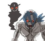  blue_hair brain_drain_(skullgirls) ghost hat long_hair mechanization nurse_cap nyoro_mutou ponytail red_eyes skullgirls solo valentine_(skullgirls) 