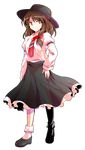  alphes_(style) bow brown_hair dairi full_body hair_bow hand_on_hip hat highres long_hair necktie parody red_eyes skirt smile solo style_parody touhou transparent_background usami_renko 