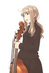  ahoge bad_id bad_pixiv_id blonde_hair brown_eyes instrument oda_masaki_(b-minor) open_mouth original ponytail skirt smile solo sweater turtleneck viola_da_gamba 