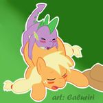  applejack_(mlp) blonde_hair blush caluriri cowboy_hat doggystyle dragon duo equine eyes_closed female feral freckles friendship_is_magic from_behind fur hair hat horse humping interspecies male mammal my_little_pony open_mouth orange_fur penetration pony sex spike_(mlp) straight tongue 