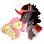  black_hair couple duo equine evehly eyes_closed female fluttershy_(mlp) friendship_is_magic fur grey_fur hair horn king_sombra_(mlp) long_hair male mammal my_little_pony pegasus pink_hair plain_background red_eyes smile unicorn white_background wings yellow_fur 