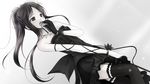  black_hair chain-sou daikanyama_ebisu dress game_cg gloves long_hair microphone monochrome offline_shoujo osaki_rikka thighhighs 