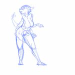  animated anthro breasts butt clothed clothing dancing female fur hair mammal monochrome nipples nude plain_background sketch smile solo tabuley white_background 