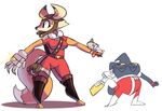  aviator_hat awesomenauts canine chameleon claws duo female fox gun leer leering leon male mammal pc-engine penny_fox pose ranged_weapon size_difference suit weapon 