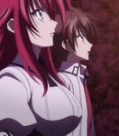  1boy 1girl breasts brown_hair high_school_dxd highres hyoudou_issei large_breasts red_hair rias_gremory school_uniform screencap standing stitched 