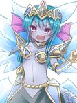 bare_shoulders blue_hair blue_skin blue_wings fang headband hellice_frost_demon_(p&amp;d) hoshino ice ice_wings long_hair looking_at_viewer navel open_mouth purple_eyes puzzle_&amp;_dragons smile solo wings 
