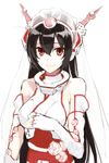  adapted_costume bad_id bad_pixiv_id black_hair blush breasts bridal_veil dress fingerless_gloves gloves hairband headgear jewelry kantai_collection large_breasts long_hair nagato_(kantai_collection) red_eyes ring ruuto_(sorufu) simple_background smile solo veil wedding_dress white_background 