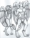  anthro ark_gullwing avian beak bird black_feathers black_hair bowlegged bra briefs collar couple crow duo feathers female grey_claws grey_feathers grey_nails gryphon hair hi_res leash male mammal master muscles panties pet single_braid suit talons underwear vincentvontrap wings xai_xevion 
