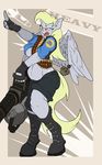  ammo_belt anthro anthrofied blonde_hair boots breasts clothing crossover cutie_mark derpy_hooves_(mlp) equine female fingerless_gloves food friendship_is_magic fuf fur gloves grey_fur hair heavy_(team_fortress_2) horse mammal minigun muffin my_little_pony open_mouth pegasus pony shirt shorts solo team_fortress_2 under_boob valve video_games wings yellow_eyes 