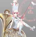  bone brown_hair french_horn hat instrument jakuzure_nonon kill_la_kill mankanshoku_mako mayuhiko3310 multiple_girls pink_eyes pink_hair shako_cap short_hair sidelocks smile 