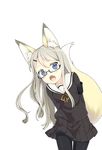  animal_ears arms_behind_back black_legwear blue_eyes blush glasses hair_ornament hairclip ikura_hato long_hair looking_at_viewer original pantyhose petite school_uniform silver_hair simple_background skirt solo tail white_background 