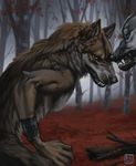  anthro black_nose blackpassion777 canine forest fur growling hi_res male mammal outside tree were werewolf wolf yellow_eyes 