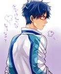  blue_hair free! from_behind glasses jacket looking_back male_focus okz purple_eyes red-framed_eyewear ryuugazaki_rei solo 