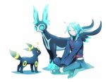  1boy ? bad_id bad_pixiv_id bloom blue_eyes blue_hair gen_2_pokemon inazuma_eleven_(series) inazuma_eleven_go inazuma_eleven_go_galaxy ishigashi_gooramu male_focus mio_(jian_wei) pokemon pokemon_(creature) redio sitting soul_(inazuma_eleven) umbreon white_background 