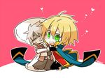  bad_id bad_pixiv_id blazblue blonde_hair brothers dakimakura_(object) green_eyes heart jin_kisaragi kuro_yuzu multiple_boys pillow ragna_the_bloodedge siblings silver_hair 