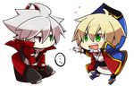  bad_id bad_pixiv_id black_pants blazblue blonde_hair chibi green_eyes heterochromia jin_kisaragi kuro_yuzu multiple_boys pants ragna_the_bloodedge silver_hair 