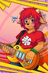  clothing crankyconstruct guitar hair horn lammy_lamb looking_at_viewer parappa_the_rapper purple_eyes red_hair um_jammer_lammy wristband 
